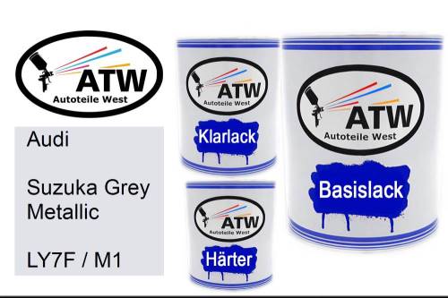 Audi, Suzuka Grey Metallic, LY7F / M1: 1L Lackdose + 1L Klarlack + 500ml Härter - Set, von ATW Autoteile West.